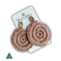 First Nations Fashionista - Handmade Aboriginal Art Woven Drop Earrings (Light Pink with Stone Detail)