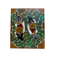 Dreamtime Kullilla Aboriginal Art Canvas Board (10x12) - Fish in Billabong (with stand)