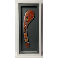 Large Framed Aboriginal Club/Hunting Boomerang (75cm x 34cms) - Emu Handpainted Design