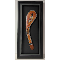 Large Framed Aboriginal Club/Hunting Boomerang (75cm x 34cms) - Kangaroo Handpainted Design