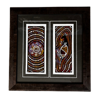 Original Aboriginal Art (Framed) Painting Strip Canvas (27cm x 26.5cm) - Kangaroo &amp; Meeting Place