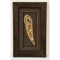 Framed Aboriginal Dot Art Handpainted Gumleaf (40cm x 25cm) - Kangaroo (Brown)