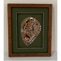 Framed Aboriginal Dot Art Handpainted Gumleaf (30cm x 25cm) - Turtle (Green)