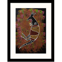 Framed Aboriginal Art Print [30cm x 40cm] - Bohra the Kangaroo (Black)