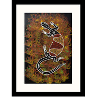 Framed Aboriginal Art Print (40cm x 30cm) - Oola the Lizard (Black)