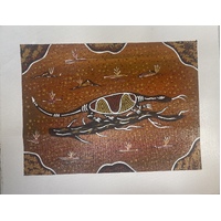 Unstretched Handpainted Aboriginal Art Canvas (37cm x 29cm) - Goanna out Feeding