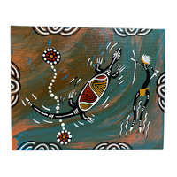 Dreamtime Kullilla Aboriginal Art Canvas Board (8x10) w/- stand - Goanna Totem