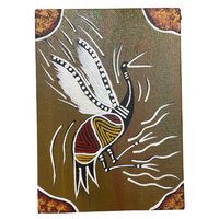 Handpainted Aboriginal Art Canvas Board (5x7) - Brolga (1) w/- stand