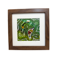 Framed handpainted small Canvas (11cm x 11cm) - Brolga Dancer (w/- stand)