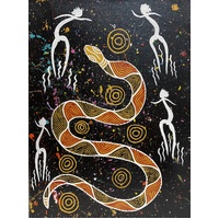 Original Aboriginal Art Painting Stretched Canvas (30cm x 40cm ) - Opal Snake
