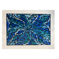 Raintree Aboriginal Art UNStretched Canvas (60cm x 45cm) - Bush Medicine Leaves (Blue)