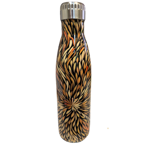 Sharon Numina Aboriginal Art Stainless Steel Bottle - 500ml - Bush Medicine Leaves