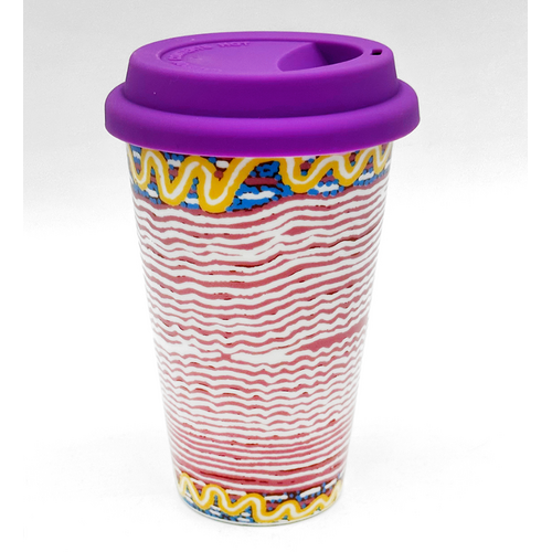 Better World Aboriginal Art Double Insulated Porcelain Travel Mug -  Rainbow Serpent Dreaming