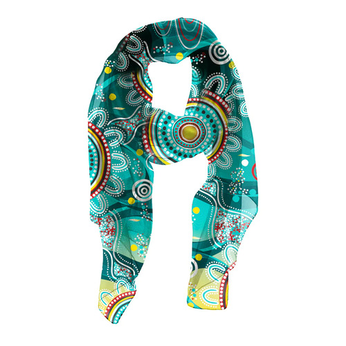 Dezigna Aboriginal design CHIFFON SCARF - Keep the Fire Burning! Blak, Loud & Proud