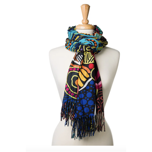 Justin Butler Aboriginal Art Polyester Cashmere Scarf (70cm x 180cm) - Dingo & Kangaroo Story