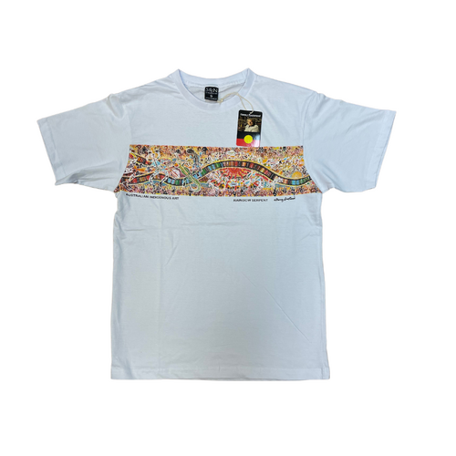 Rainbow Serpent [White] - Aboriginal design T-Shirt [size: Small]