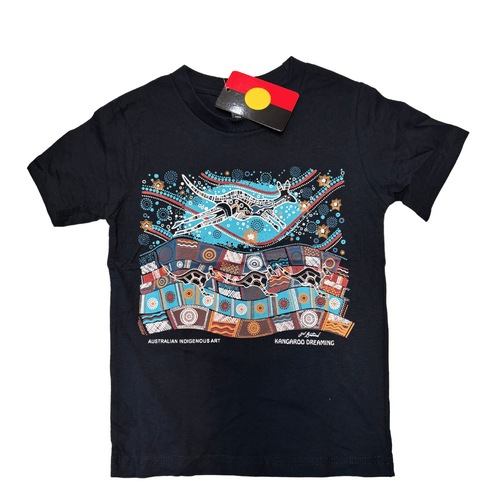 Children's Aboriginal Design T-Shirt - Kangaroo Dreaming [Navy] [size: Size 14]