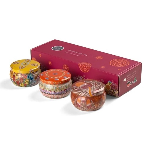 Koh Living Aboriginal Scented  Soy Candle Tin Pack (3) (125g) - Dreamtime Blooms