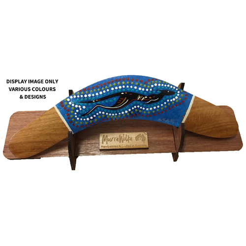 Handpainted Aboriginal Art Giftboxed Boomerang & Stand (25cm)