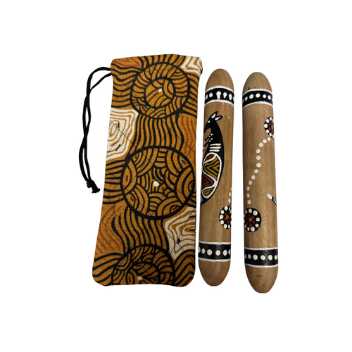 Dreamtime Kullilla-Art Traditional Aboriginal Art Music/Clapping Sticks (21cm) Giftset