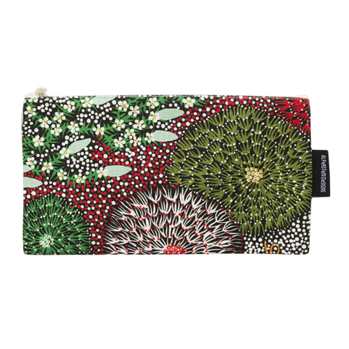 Coral Hayes Pananka Aboriginal Art Cotton Zip Bag - Gathering of Bush Bananas