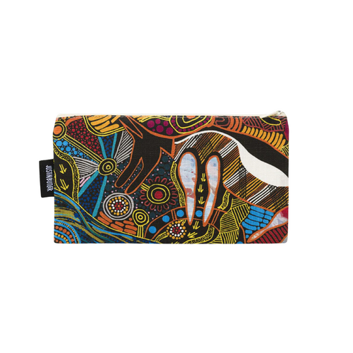 Justin Butler Aboriginal Art Cotton Zip Bag - The Dingo and Kangaroo Storyline