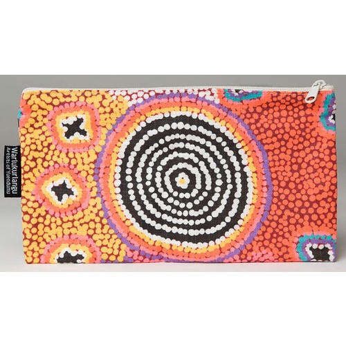 Warlukurlangu Aboriginal Art Cotton Zip Bag - Green Budgerigar Dreaming