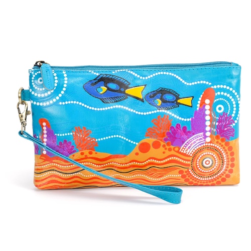 Diwana Dreaming Genuine Leather Wristlet Vanity Case (23cm x 13cm) - Blue Tang Serenade