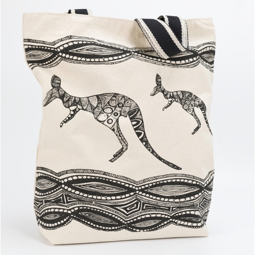 Yakinno Gunditjmarra Dreaming Cotton Canvas Shopping Bag (36cmx40cm) - River Kangaroos