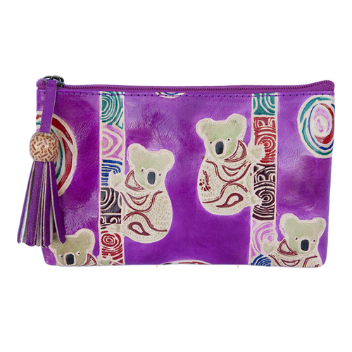 Yakinno Gunditjmara Dreaming Genuine Leather Small Vanity Case (18cm X 11cm) - Koala Mates (Purple)