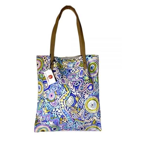 Better World Aboriginal Art Printed Cotton Canvas Shoulder Tote Bag (43cm x 38cm) - Ngarrindjeri Country