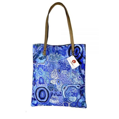 Better World Aboriginal Art Printed Cotton Canvas Shoulder Tote Bag (43cm x 38cm) - Pikilyi Jukurrpa