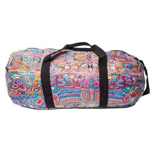 Warlukurlangu Aboriginal Art Fold Up Duffel Bag - Mina Mina Dreaming