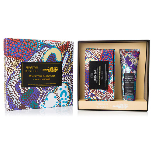 Papulankutja Aboriginal Art Finger Lime Handcream & Soap Giftbox Set - Two Magic Men