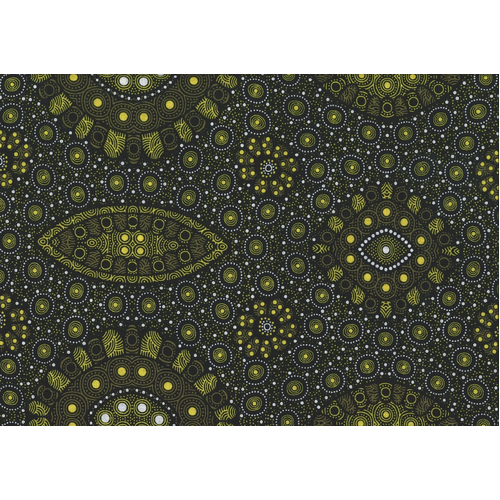 Alura Seed Dreaming 2 (Lemon/Green) - Aboriginal design Fabric