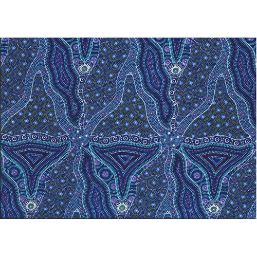 Bush Tomato &. Waterhole  (Blue) - Aboriginal design Fabric