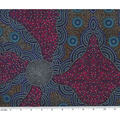 Kangaroo Grass & Bush Waterhole (Red) - Aboriginal design Fabric