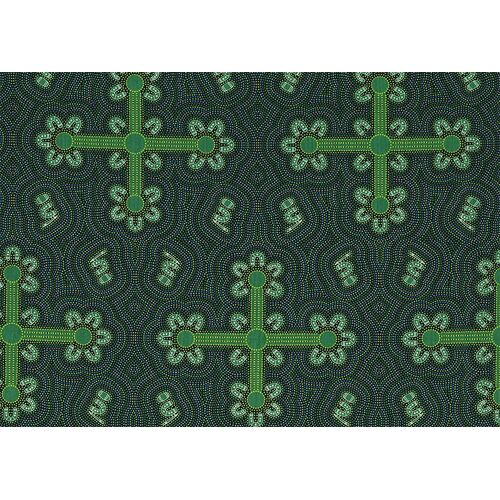 Ladies Dancing at Ceremony (Green) - Aboriginal design Fabric