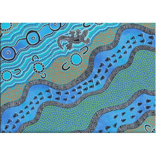 Mulaka Hunting (Blue) - Aboriginal design Fabric