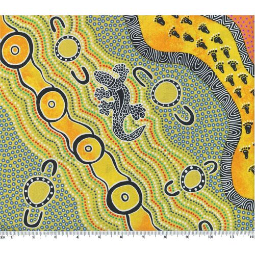 Mulaka Hunting (Yellow) - Aboriginal design Fabric