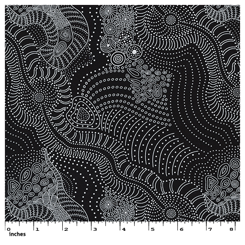 Dreamtime Riverbed [Black] [SCRAP 2M] - Aboriginal design Fabric