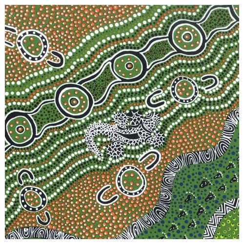 Goanna Dreaming (Green) [SCRAP 1.6M] - Aboriginal design Fabric