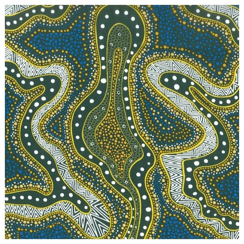 Possum Land & Water Dreaming [Green] [SCRAP 1.4M] - Aboriginal design Fabric