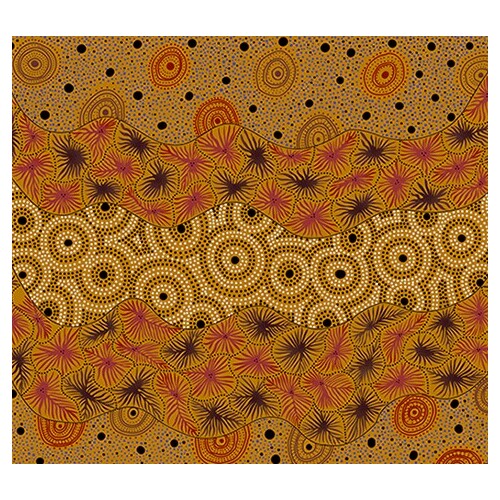 Wild Seed & Waterhole (Yellow) [SCRAP 0.9M) - Aboriginal design Fabric