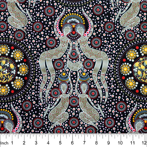 Women Collecting Bush Food (Brown) [SCRAP 1M] - Aboriginal design Fabric