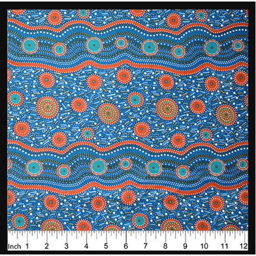 Wild Beans (Blue) [SCRAP 1.4M]- Aboriginal design Fabric