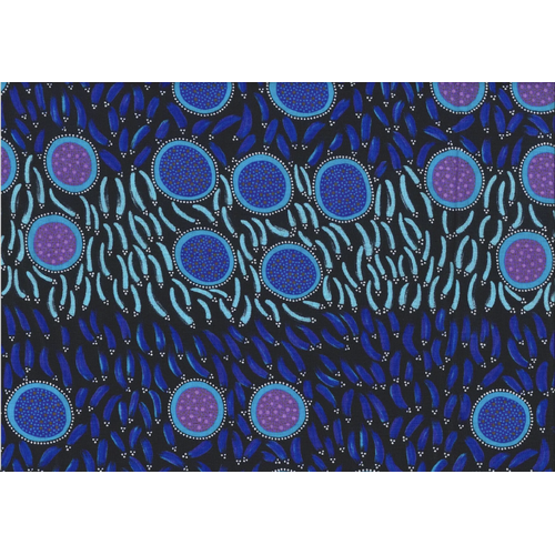 Wild Seeds & Bush Tucker (Blue) - Aboriginal design Fabric