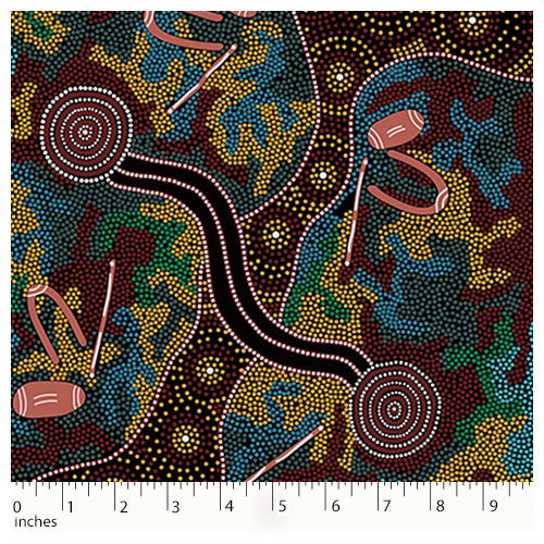 Women Dancing for Rain (Red) - Aboriginal Design Fabric