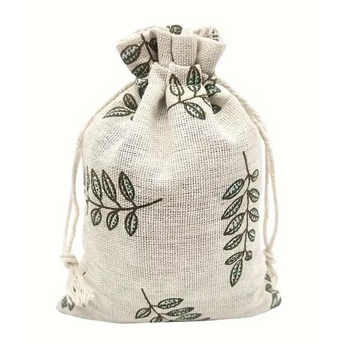 Linen Drawstring Gift Bag - Leaf (14cm x 10cm)