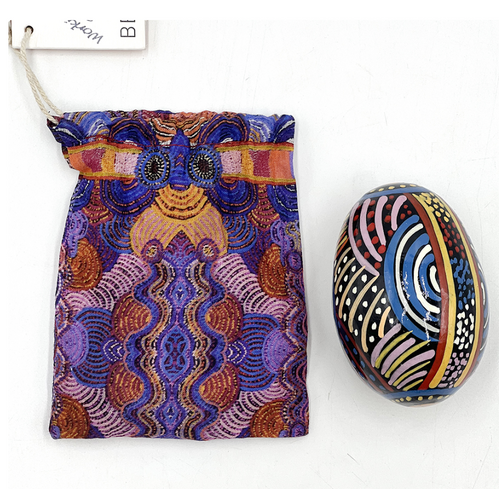 Better World Aboriginal Art Handmade Decorative Lacquered Egg & Stand + Giftbag - Mulga Country